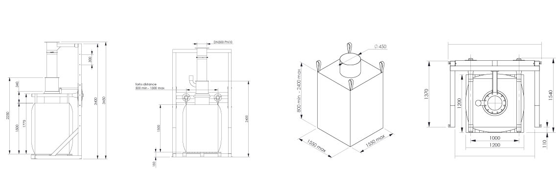 Planta e dimensão da estação de embalagem de big bag - Flowmatic 01 - Palamatic Process