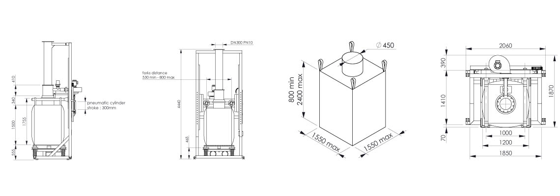 Plano e dimensão da estação de enchimento de big bag - Flowmatic 03 - Palamatic Process