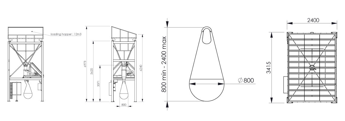 Plano e dimensões máquina de embalagem de big bag  Flowmatic 08 - Palamatic Process