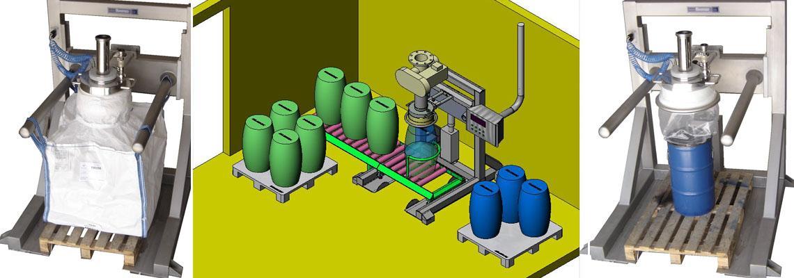 Linha de embalagem em tambores e big bags