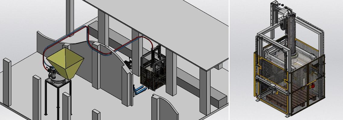 Big bag discharge station and pneumatic transfer by vacuum