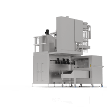Ensacadora automática higiênica Palamatic HBM1030 para o acondicionamento de pós e produtos sensíveis em sacos pré-formados de 5 a 25 kg. Máquina de enchimento e soldagem de alta cadência, adequada para as indústrias agroalimentar, química e farmacêutica. Concepção lavável NEP/CIP em conformidade com as normas BRC, IFS e EHEDG.
